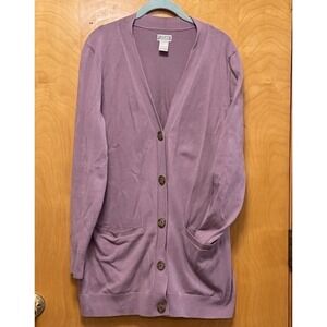 Duluth Trading Co. Womens Button Down Tunic Length Cardigan Sweater Mauve Sz L